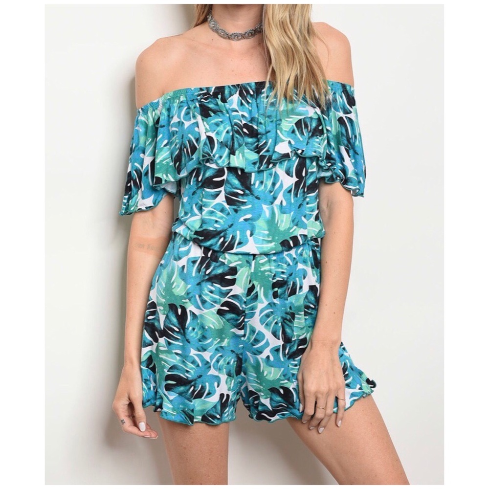 ☀️LAST1️⃣//OFF SHOULDER PALM LEAVES ROMPER - Picture 3 of 11
